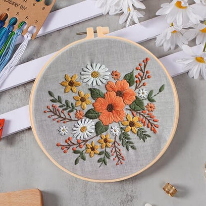 Huacan Embroidery Kits Flower for Adults Beginner 4 Pcs DIY Cross Stitch Stamped Flowers Pattern Stitching Sewing Kit 7.9 x 7.9 Inch - Image 6
