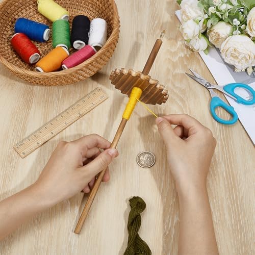 BENECREAT Drop Spindle Top Whorl, Spinner Wheel Tool Yarn, Wooden Weaving Spindle Whorl Yarn Spin Tool for Beginners DIY Spinning Crafts Supply (3.54x12.87inch Flower) - Image 3