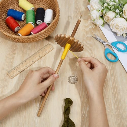 BENECREAT Drop Spindle Top Whorl, Spinner Wheel Tool Yarn, Wooden Weaving Spindle Whorl Yarn Spin Tool for Beginners DIY Spinning Crafts Supply (3.54x12.87inch Flower) - Image 3