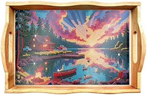 DIY Diamond Painting Wooden Serving Tray Kit, Adult Craft Gem Art Tray with Handles, Multipurpose Fruit Snack Platter for After-Work Chat & Home Decor (Scenery, 7.8×11.8in) by EWJRNSFDiamondPainting