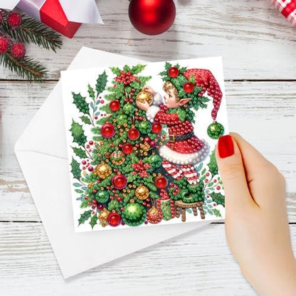 jinglinhh 6pcs Diamond Art Painting Christmas Tree Elf Snowman Elk Santa Greeting Cards with Envelopes, DIY Card Making Kits for Adults, Diamond Art Postcards Holiday Cards Craft Gifts - Image 5