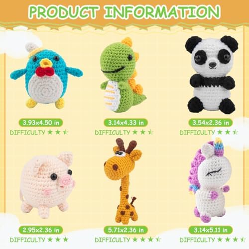 6Pcs Crochet Knitting Kit for Beginners, Crochet Animal Kits for Adults - Image 5