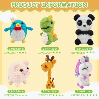 6Pcs Crochet Knitting Kit for Beginners, Crochet Animal Kits for Adults - Image 5