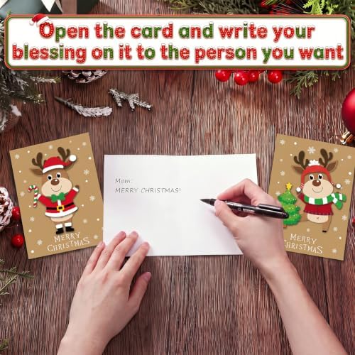 Dispowreath 24 Pcs DIY Christmas Card Making Kits with Envelopes DIY Christmas Craft Make Your Own Reindeer Greeting Card Making Supplies for Holiday Xmas Party Decoration Favor - Image 5