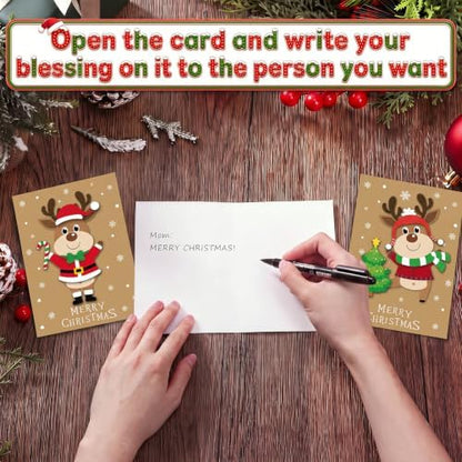 Dispowreath 24 Pcs DIY Christmas Card Making Kits with Envelopes DIY Christmas Craft Make Your Own Reindeer Greeting Card Making Supplies for Holiday Xmas Party Decoration Favor - Image 5