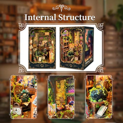 DIY Book Nook Kit for Adults and Teens 3D Wooden Puzzle Miniature Tiny House Dollhouse Kit Bookshelf Booknook Bookcase Model Build Gift Kit Decor with LED Light-Alchemy Diary(SQ-43) - Image 5