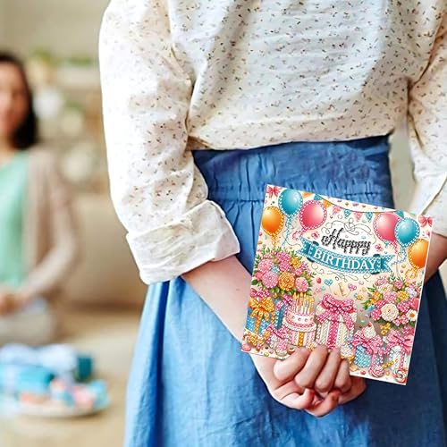 ACSAUMMY DIY Happy Birthday Diamond Art Painting Cards, 6 Pack Cake Gem Art Greeting Cards with Envelopes, 5D Diamond Dots Kits Birthday Cards Making Kits for Adults Family Friends Birthday Gifts - Image 6