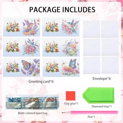 LazyFold 6 Pcs Diamond Painting Greeting Cards Kits for Adults,DIY Animals and Flowers Handmade Festival Greeting Cards withEnvelopes DIY Diamond Art Crafts Birthday Cards Creative Gift - Image 3