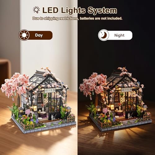 DIY Miniature House Kit, Sakura Greenhouse Tiny 3D Wooden House Making Set for Adults, Dollhouse Bookshelf Decor with Furniture & LED Lights, Christmas Birthday Craft Gift for Friend - Image 3