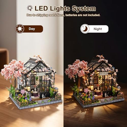 DIY Miniature House Kit, Sakura Greenhouse Tiny 3D Wooden House Making Set for Adults, Dollhouse Bookshelf Decor with Furniture & LED Lights, Christmas Birthday Craft Gift for Friend - Image 3