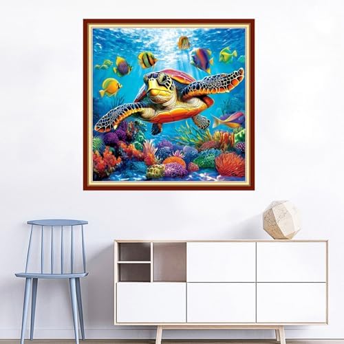 Joyhoor Cross Stitch Kits for Beginners Stamped Cross-Stitch Supplies Needlework preprint Embroidery Kits for Adults DIY Needlepoint Kits Embroidery Patterns 11CT-Underwater sea Turtle 18x18 inchs - Image 2