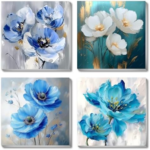 4 Pack Flowers Paint by Number for Adults Kids Framed, Easy Acrylic Adults Paint by Numbers Kits on Canvas with Paints and Brushes, Small Flowers Arts and Crafts Kits for Home Wall Decor (8 x 8 Inch) by Fotasmua