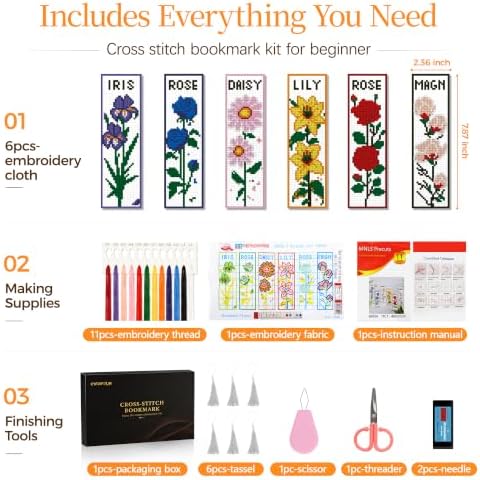 CYANFOUR 6 Pcs Cross Stitch Bookmark Kit for Beginners - Image 2
