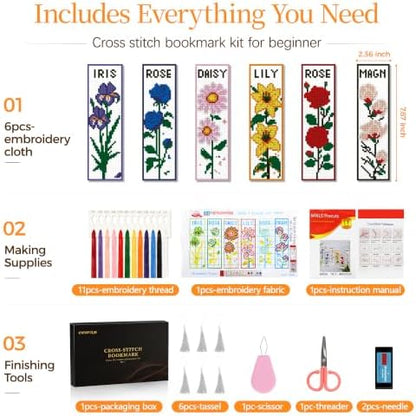 CYANFOUR 6 Pcs Cross Stitch Bookmark Kit for Beginners - Image 2