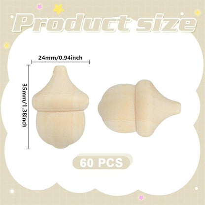60PCS Unfinished Wooden Acorns Crafts 1" DIY Natural Wood Acorns Bulk Wooden Acorn Ornaments for Thanksgiving Christmas Fall Craft Supplies Party Home Decor Arts Crafts Projects