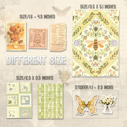 OKUPAN Scrapbook Supplies Kit – 100PCS Vintage Cottagecore Floral Scrapbook Paper & Stickers, 4 Sizes Pastoral Scrapbooking Supplies for Journaling, Card Making & DIY Gifts (Pink) - Image 6