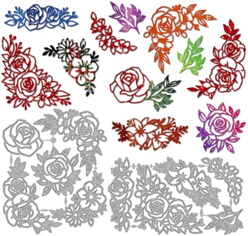 MAYJOYDIY Rose Corner Die Cuts for Card Making Flower Corner Frame Metal Cutting Dies Wedding Flower Leaves Embossing Cutting Stencil for Scrapbooking Craft Paper Valentine Card Gift Decoration by MAYJOYDIY