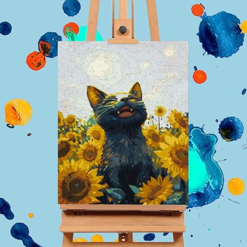 Paint by Numbers Kit for Adults, Sunflowers Black Cat Canvas Painting Set - Image 4