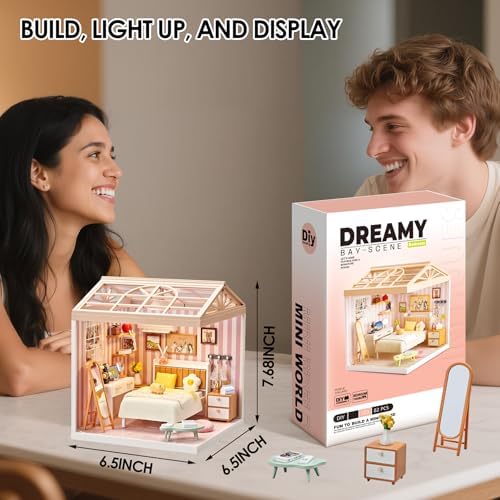 Cozy Bedroom DIY Miniature House Kit with Roof & LED Light, Stackable & Connectable Dollhouse Kit with Dustproof Door, Creative DIY Crafts Building Toy Gift for Adults Teens - Image 4