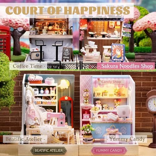 Kisoy Dollhouse Miniature with Furniture Kit, DIY 3D Wooden DIY House Kit with Dust Cover, Handmade Tiny House Toys for Teens Adults Gift (Sakura Noodles Shop) - Image 6