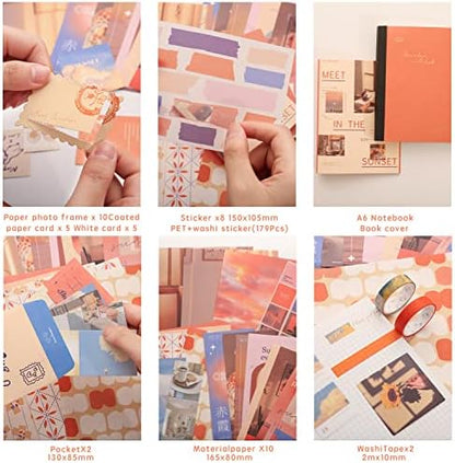 emmoolife 348 Pcs Scrapbooking Supplies Kit, Vintage Aesthetic Scrapbook Kit for Bullet Junk Journal, Stationery, A6 Grid Notebook, DIY Journaling Supplies, Birthday Craft Gift for Teen Girl Women - Image 3