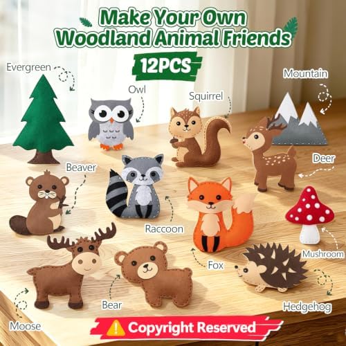 CiyvoLyeen Woodland Animals Craft Kit Kids DIY Crafting and Sewing Set Woodland Animals Felt Plushie for Girls and Boys Educational Beginners Sewing Set Sewing Kits for Kids Age 8 9 10 11 12 - Image 2