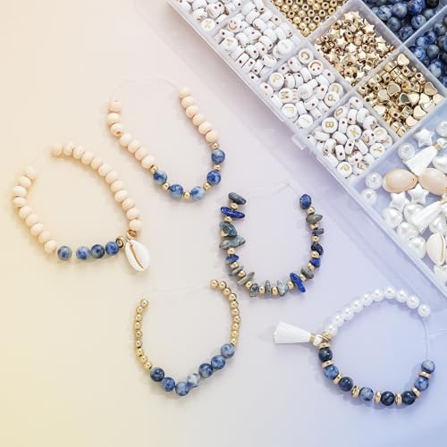 Xylise Jewelry Making Supplies Kit Natural Stone Beads for Irregular Natural Stone with for DIY Craft Bracelet Necklace Earrings for Adults(Blue dot Color) - Image 4