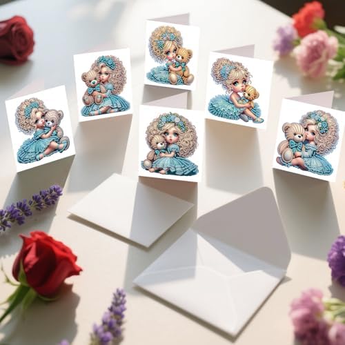 6pcs Diamond Painting Greeting Card with envelopes, DIY Princess and Bear Diamond Art Greeting Card for Blessing and Wish Special Shaped Arts Crafts for Christmas Birthday Thanksgiving Day Holiday - Image 4