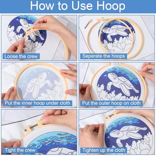 SmoothNovelty Turtles DIY Punch Needle Kits for Beginners with Hoop Embroidery Fabric Instructions Thread Punch Needle Craft Set Easy for Starter Adults and Children Gift Decoration, 20x20cm-4 - Image 3
