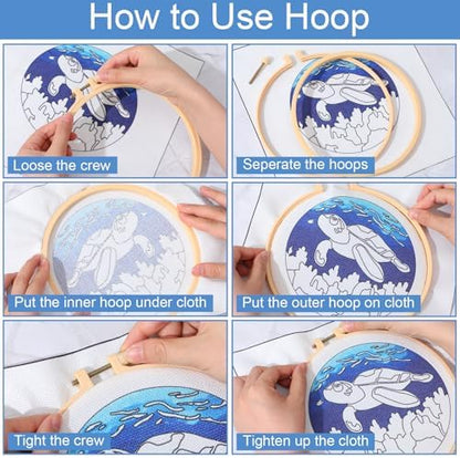 SmoothNovelty Turtles DIY Punch Needle Kits for Beginners with Hoop Embroidery Fabric Instructions Thread Punch Needle Craft Set Easy for Starter Adults and Children Gift Decoration, 20x20cm-4 - Image 3