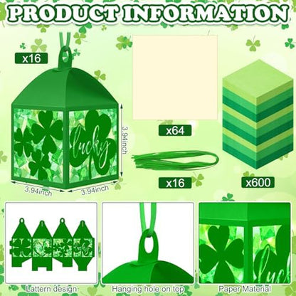 Maitys 16 Sets St. Patrick's Day Green Paper Lantern Suncatcher Craft Kits - Image 3
