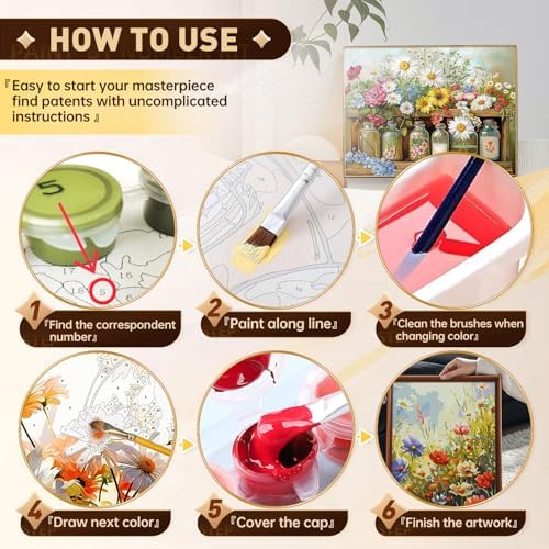 Qaisxoty Flowers Paint by Numbers Kit for Adults, Rolled Floral Adult Paint by Number, Complete Paint by Number Kit with Canvas, Box, Brushes, Acrylic Paints - DIY Home Decor & Gift (12”x16”) - Image 6