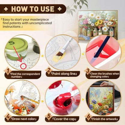 Qaisxoty Flowers Paint by Numbers Kit for Adults, Rolled Floral Adult Paint by Number, Complete Paint by Number Kit with Canvas, Box, Brushes, Acrylic Paints - DIY Home Decor & Gift (12”x16”) - Image 6