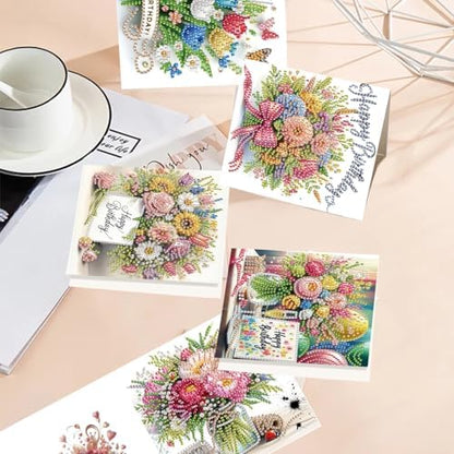 TDFERAN 6 Pack Diamond Painting All Occasion Card Assortment with Envelopes Diamond Art Kits Birthday Greeting Cards All Occasion Birthday Cards Sympathy Cards Thinking of You Cards Flowers - Image 6