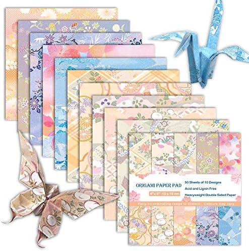 Origami Paper 6x6" Double Sided 50 Sheets 10 Colors Origami Kit,Craft Paper by Mifuner