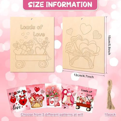 COCHIE 10 Pieces Large Valentines Day Unfinished Wood Crafts to Paint for Adults, Bulk Predrilled Wooden Ornaments for Painting, Heart Pattern Paintable Wood Slices Craft Supplies with Ropes - Image 2