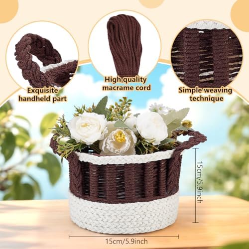 FREEBLOSS DIY Macrame Basket Kit Beginners Macrame Kit with Video Tutorial Cotton Cord Basket Weaving Craft with Linen Handmade Baskets for Storage - Image 3