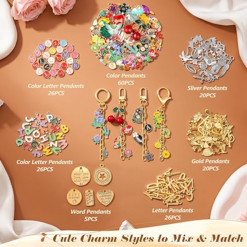 Ecoofor 613 PCS Charms Lip Gloss Keychain Making Kit, Bag Charm Kit with 178 Charms, 25 Keychain Clips & Extender Chains, Jewelry Pliers, Gift Bags & DIY Keychain Craft Supplies - Image 2