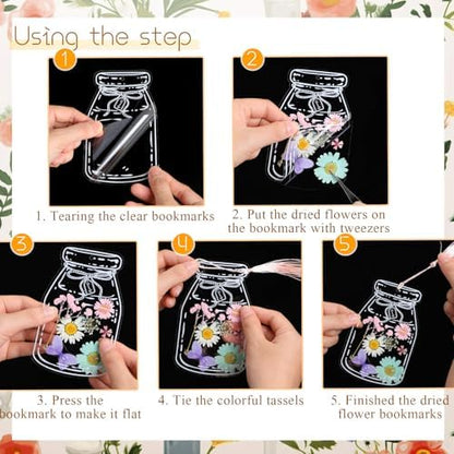 TaoBary 152 Pcs Dried Flower Bookmark Set DIY with Tassels, Macaron Color - Image 2