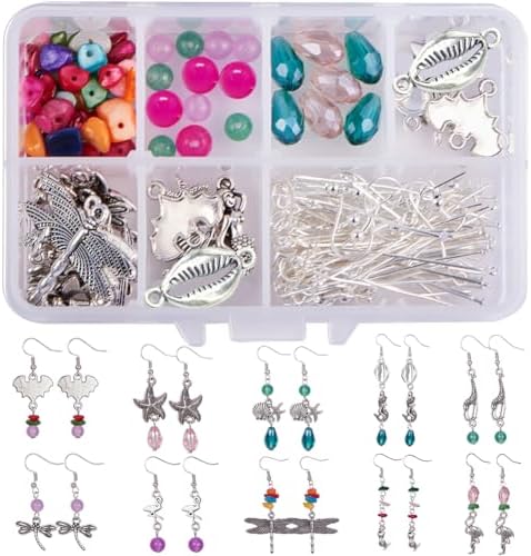 SUNNYCLUE 1 Box DIY 10 Pairs Starfish Mermaid Dragonfly Dangle Earring Making Kit Jewelry Making Supplies Beading Starter Kits for Beginner Adults Fish Hook Silver, Instruction by SUNNYCLUE
