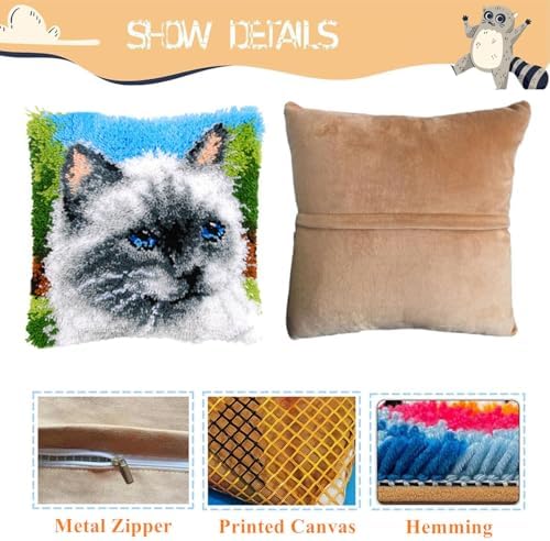 Ragdoll Cat Latch Hook Kits for Adults Beginners, Pre-Printed 17“ X 17" - Image 4