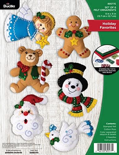Bucilla Felt Applique 6 Piece Ornament Making Kit, Holiday Favorites, Perfect for DIY Arts and Crafts, 89577E by Bucilla