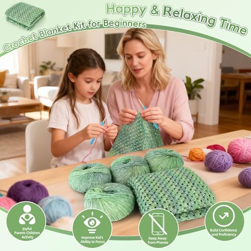 Aeelike Crochet Blanket Kit for Beginners, Easy Crochet Kit, Green Gradient - Image 2