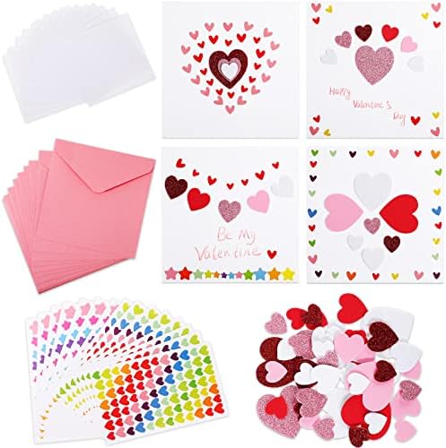 Zonon 16 Pcak Valentines Crafts DIY Card Valentines's Day Kits Foam Heart Sticker Craft DIY Kits Envelopes Cards Set for Exchange Gifts (Pink) by Zonon