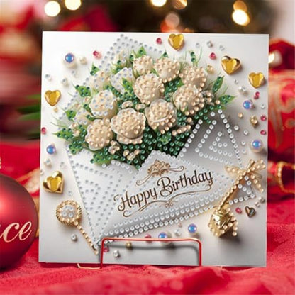 LAKEQUILL 6Pcs DIY Birthday Flower Diamond Art Greeting Card Kit - for Adults & Beginners, Perfect for Birthday Wishes & Gifting - Image 2