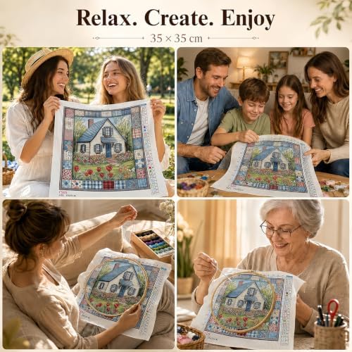 Country House Garden Stamped Cross Stitch Kits for Beginner 13.7x13.7 Inch - Image 7