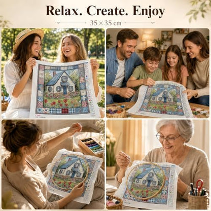 Country House Garden Stamped Cross Stitch Kits for Beginner 13.7x13.7 Inch - Image 7