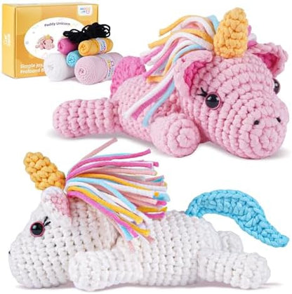 MOREJMTT Crochet Kit for Beginners, Learn to Crochet, Include Easy Knitting Soft Yarn, Step-by-Step Video Tutorial, Hook, Holiday Birthday Gift for Adults (​Unicorn​) by MOREJMTT