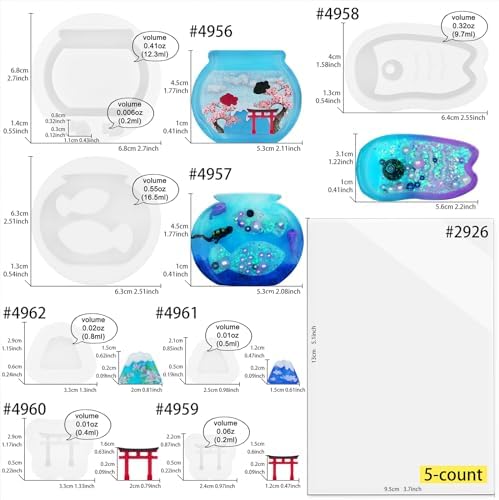 Resin Shaker Silicone Molds and Seal Films Casting Set Pack of 12 Enchanted Japanese Jewelry Charm Koinobori Mt Fuji Goldfish Bowl - Image 2