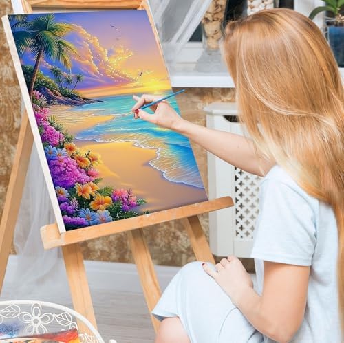 Bowetile Framed Paint by Numbers Sea for Adults Beginners, Adults' Paint-by-Number Landscape Kits, Easy Adult Paint by Number Kits on Canvas, Acrylic Number Painting for Home Decor, 8x12in - Image 2